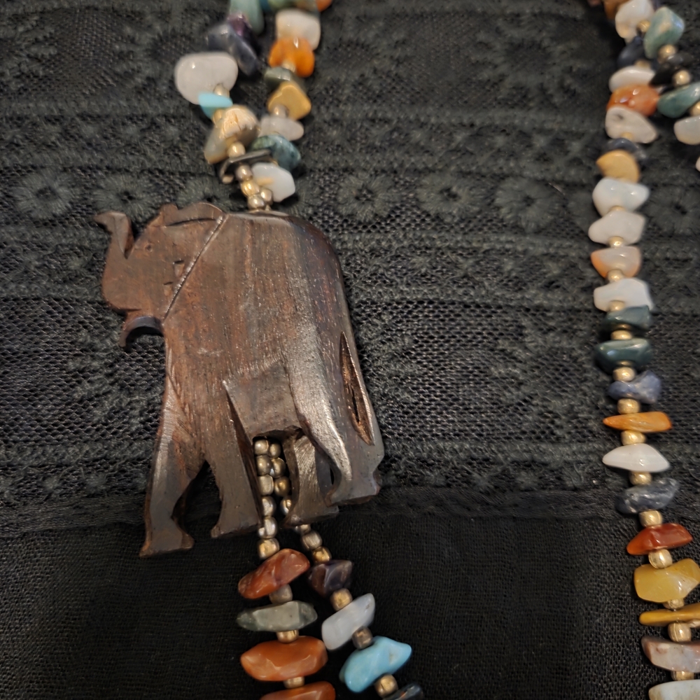 Handcrafted Multicolor Beaded Elephant Pendant Necklace - Picture 3 of 3
